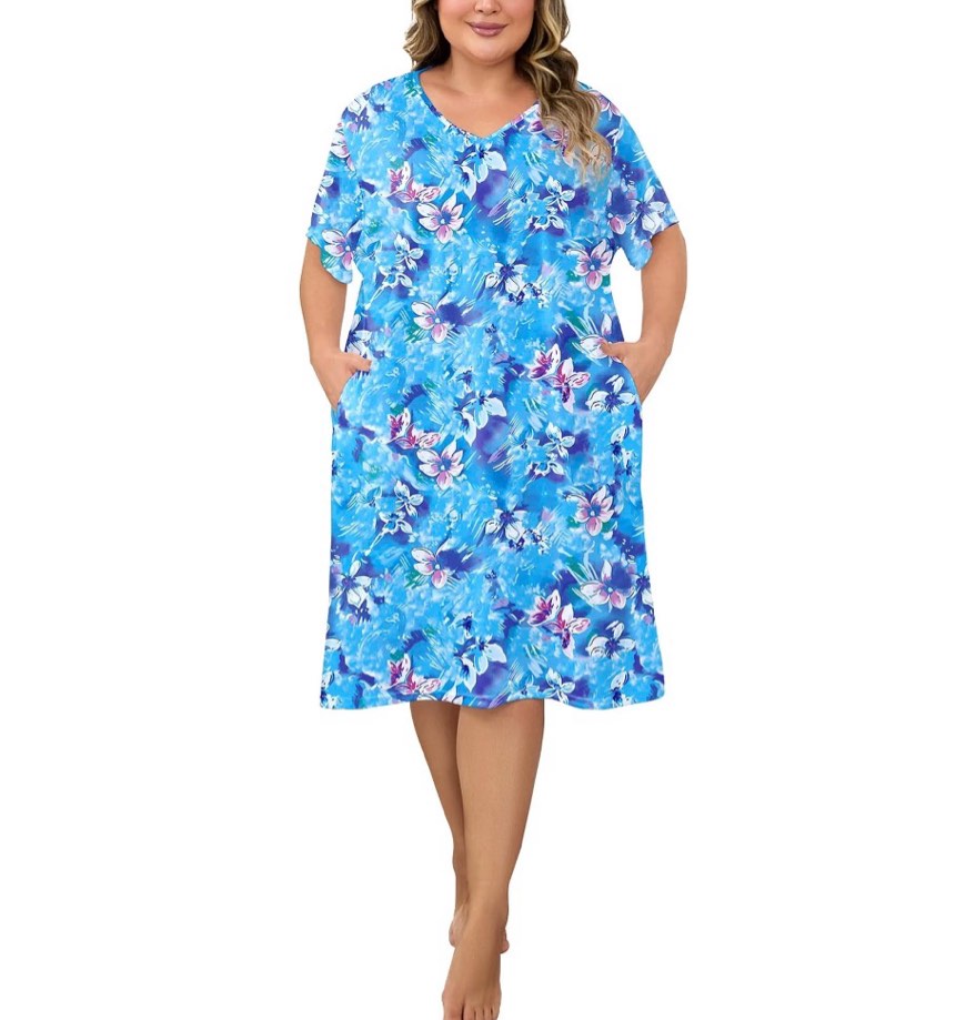 pinkbeautim nightgowns for women plus size print v neck house dress with pockets