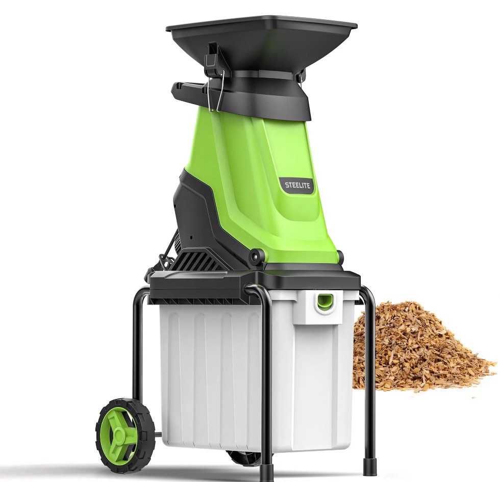 Steelite Heavy-Duty Electric Wood Chipper Shredder,120V 15-Amp Corded Leaf Mulcher with 50L Collection Bin, 1.75 Inch Cutting Diameter,Wood Chippers, Shredders, & Mulchers