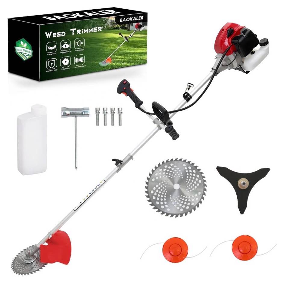 baokaler 52cc gasoline grass string trimmer  2-stroke gas powered weed eater  weed wacker with 4 detachable heads