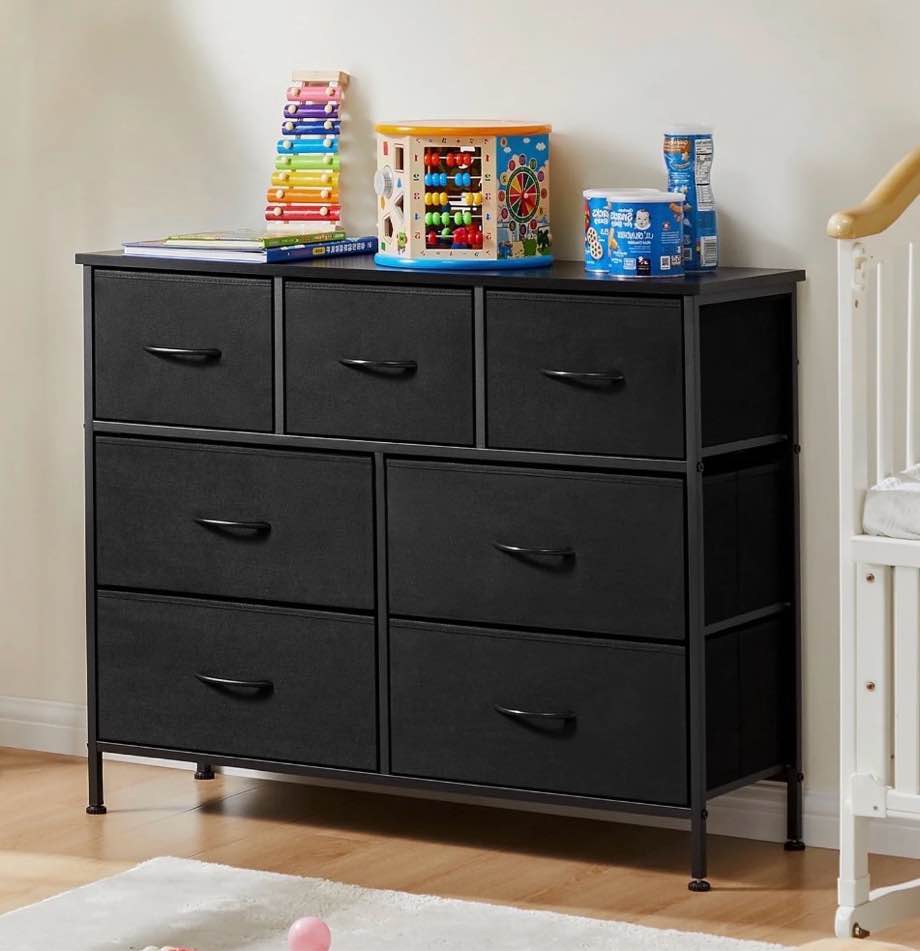edx 7 drawer fabric dresser for bedroom, chest of drawer organizer storage cabinet for closet, entryway, black