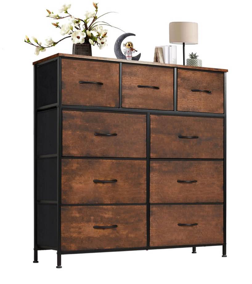 CONCETTA 9-Drawer Fabric Dresser, TV Cabinet Sideboard, Storage Organizer Cabinet for Living Room, Bedroom, Office, Rust