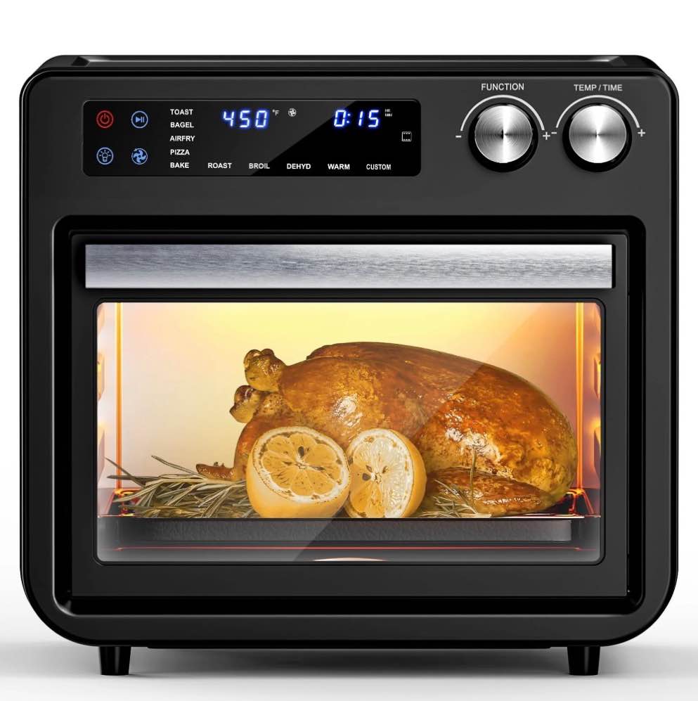 26QT Air Fryer Oven,Oil-Less Digital Touchscreen Toaster Oven with 10-in-1 Multi Function&Custom Mode, Visible Window , 1800W,Black