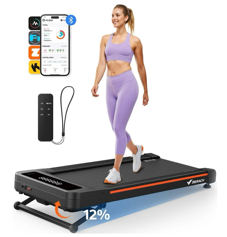Merach Walking Pad 2-In-1 With Handlebar, Folding Treadmill Upgrade Your Home, Under Desk Walking Pad, 7.5mph Speed, App Control, 300lb Capacity, Comp