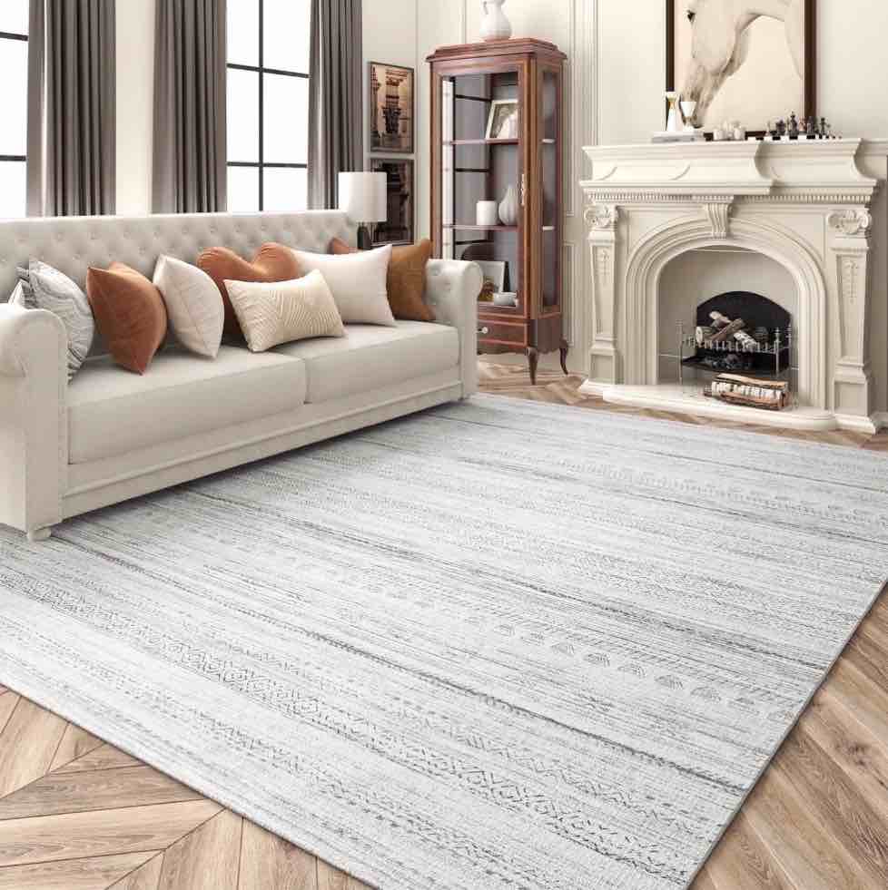 vunate 9 x12  area rugs for living room washable rugs boho moroccan area rug soft neutral geometric bohemian carpet distressed indoor rug for bedroom dining room office foldable nonslip rug gray