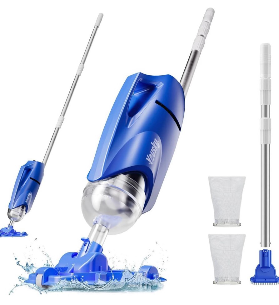2025 upgraded handheld pool vacuum cleaner for above ground & inground pools - cordless pool cleaner w/18.5gpm suction, telescoping pole(20-69in), 2 brush heads - ideal for spas & hot tubs