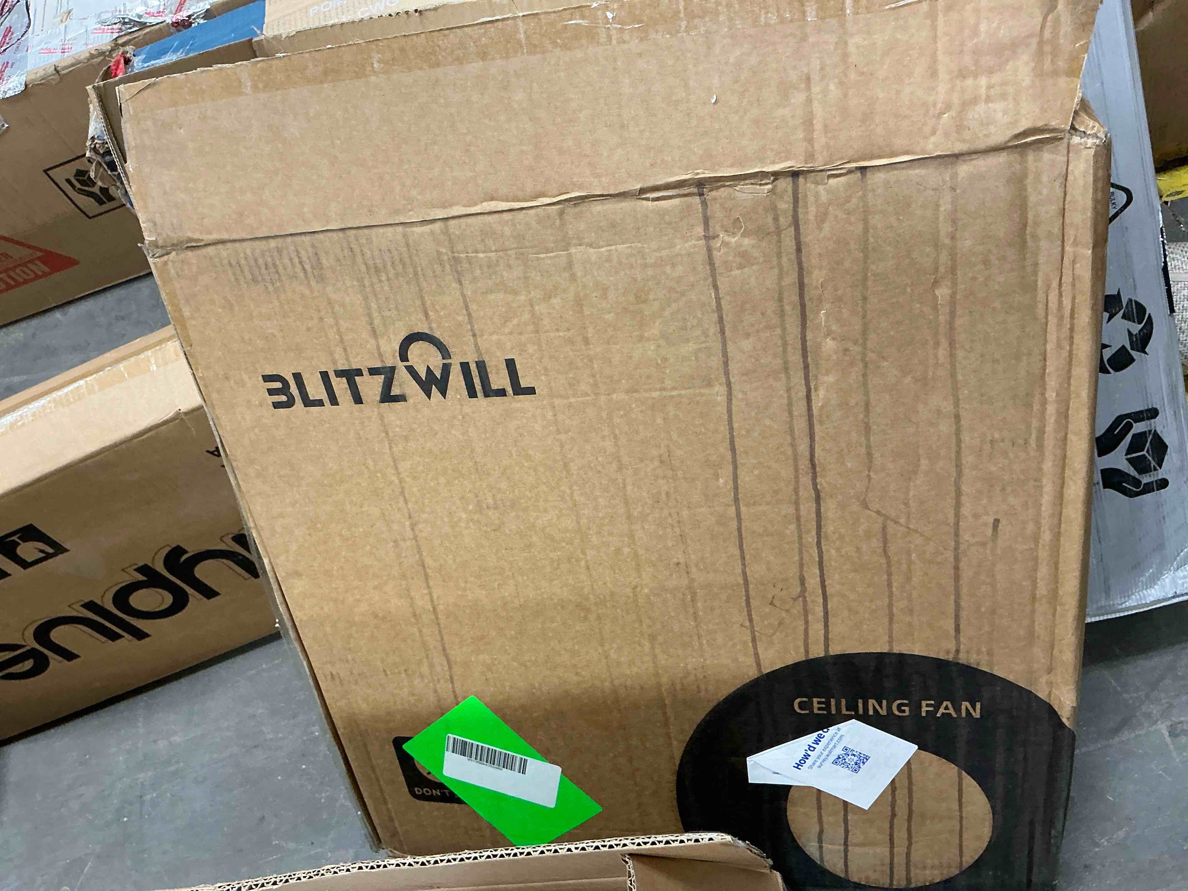 Condition photo showing New/Like New for blitzwill 22 in round ceiling fans with lights, dimmable color temperature and 6 speeds, remote & app control, flush mount bladeless reversible motor, white