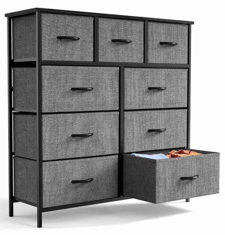 edx fabric dresser for bedroom 9 drawer, grey