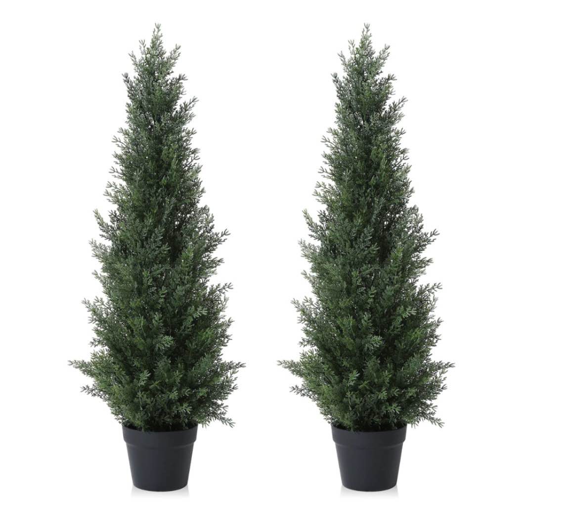 Condition photo showing New/Like New for dr. planzen artificial cedar tree 3 ft artificial cedar topiary trees for outdoors potted fake cypress trees faux evergreen plants for home porch decor