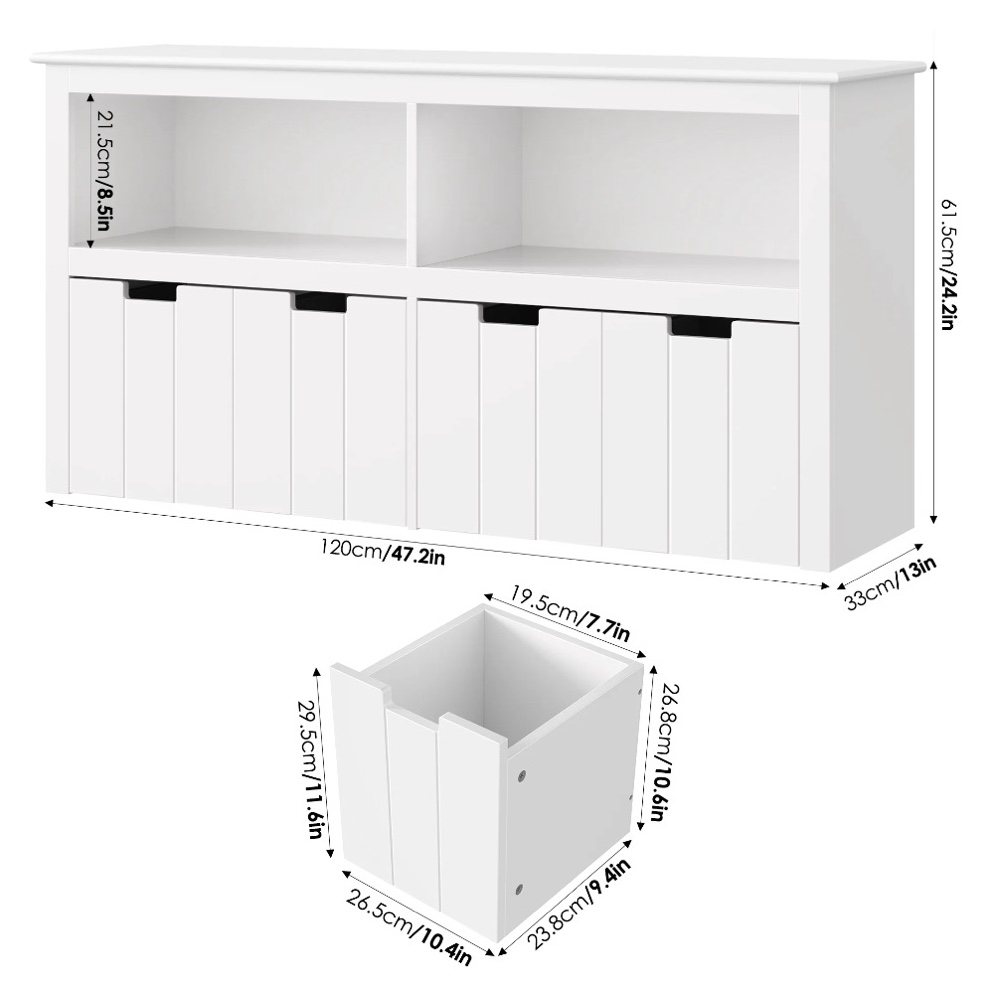 Condition photo showing Good Condition for homfa kids toy storage with 4 drawers, cubes storage bin with shelves and wheels for kids living room, white one size