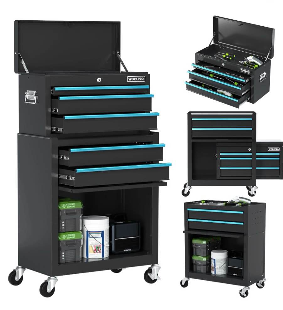workpro 24.5 inch 5-drawer rolling tool chest  sliding metal drawer rolling tool storage cabinet  removable toolbox organizer for workshop  garage