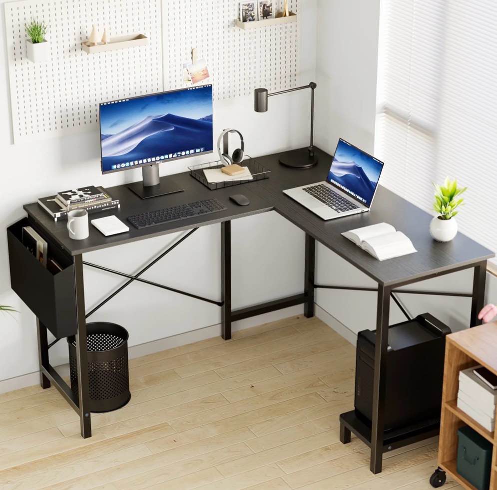 edx l shaped computer desk corner desk, gaming table 49 inch pc writing study desk for home office dorm small space, black