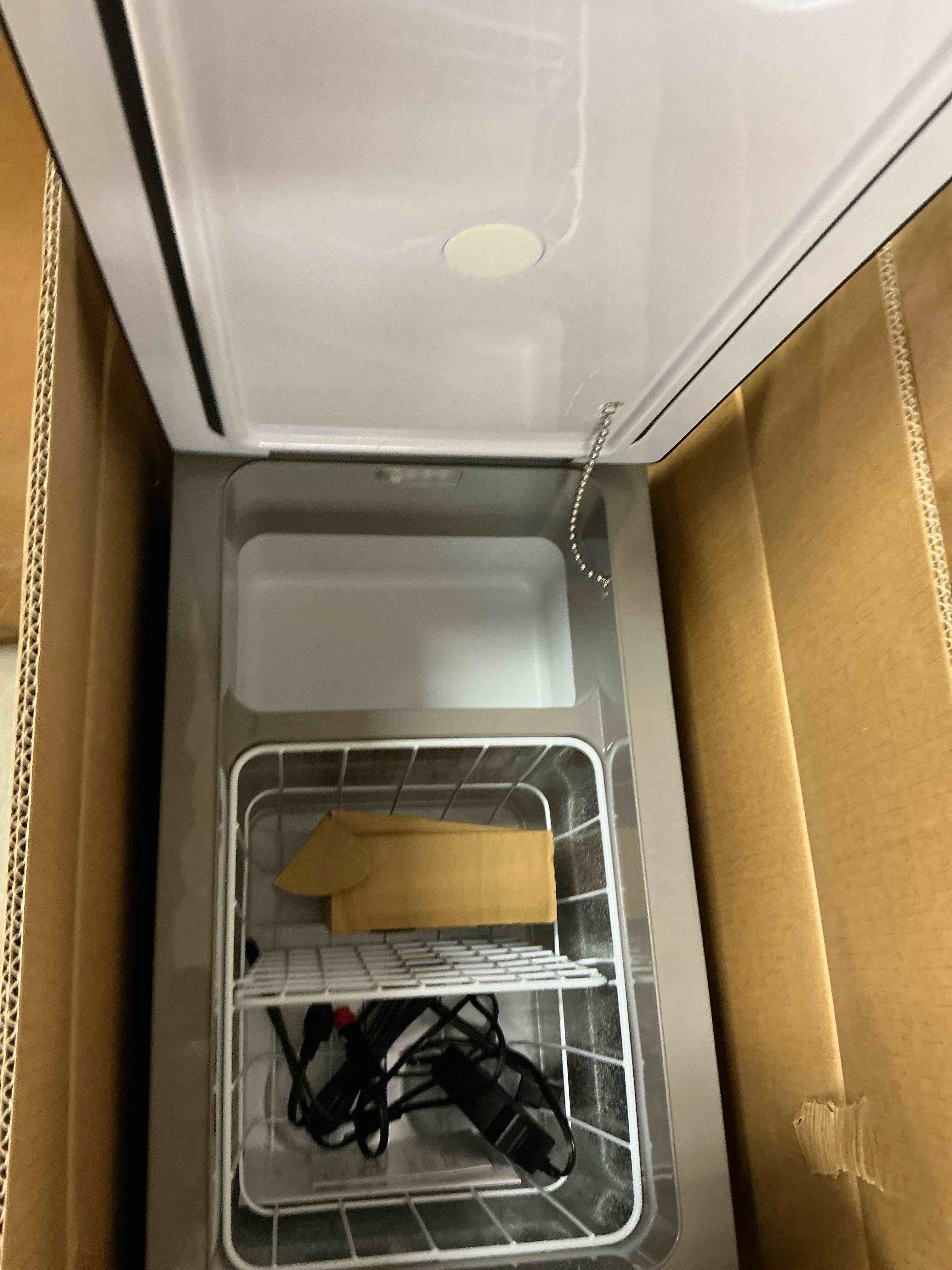 Condition photo showing New/Like New for simzlife 12v electric car refrigerator 48qt rv freezer fridge dc & ac - home travel camping outdoor - gray