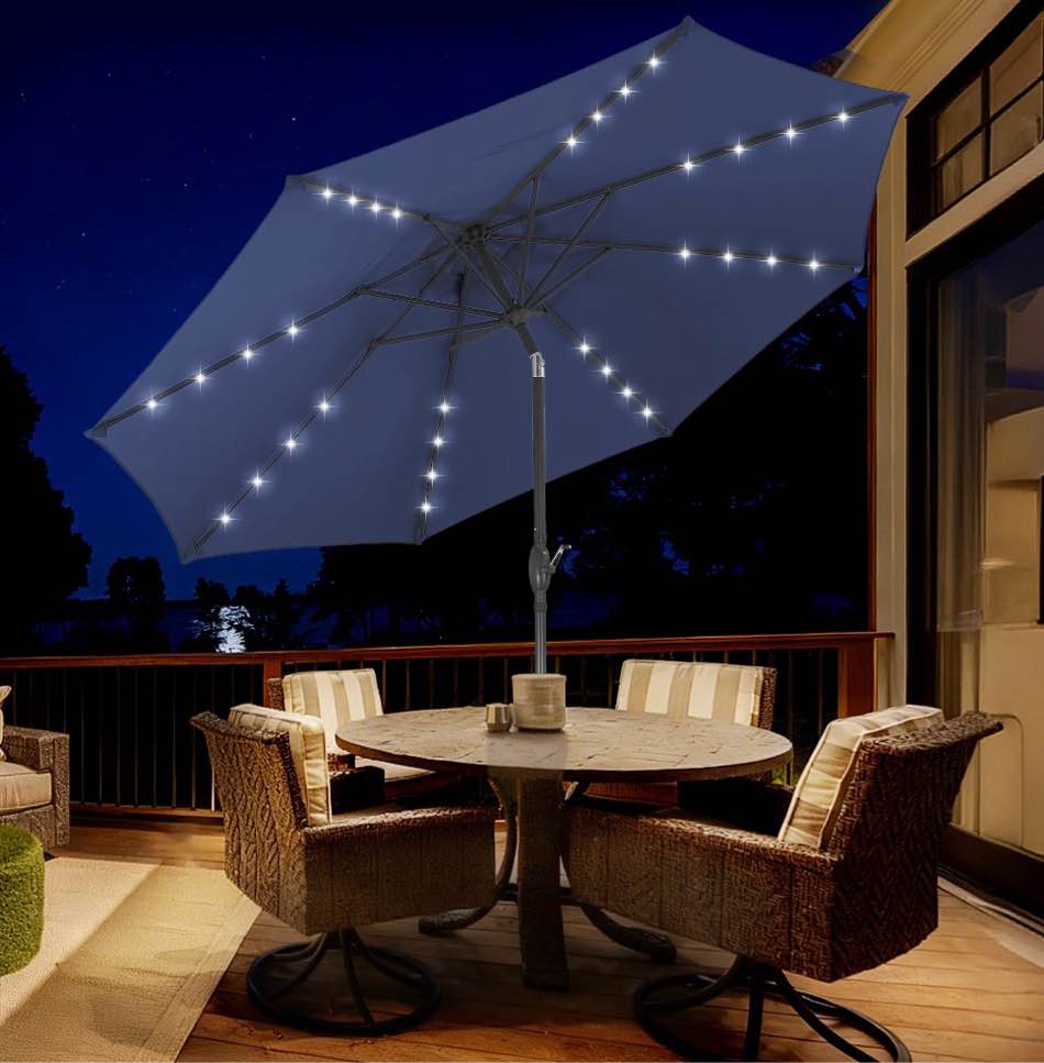 autlaycil 10 ft solar patio umbrellas with 40 led lights for market outdoor pool  steel tilt crank  dark blue