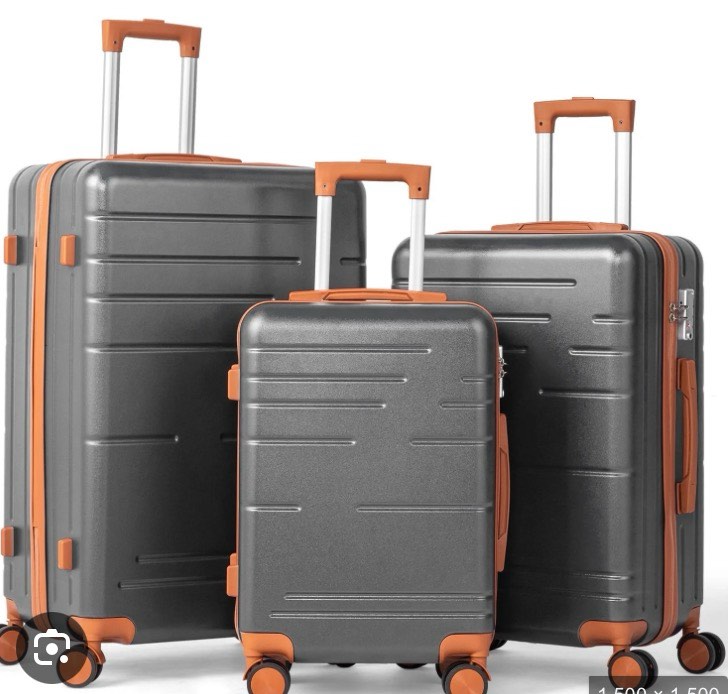 zimtown luggage 3 piece sets suitcase abs hardside with spinner wheels and tsa lock, gray