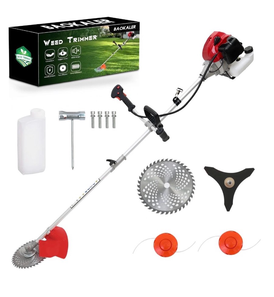baokaler 52cc gasoline grass string trimmer  2-stroke gas powered weed eater  weed wacker with 4 detachable heads