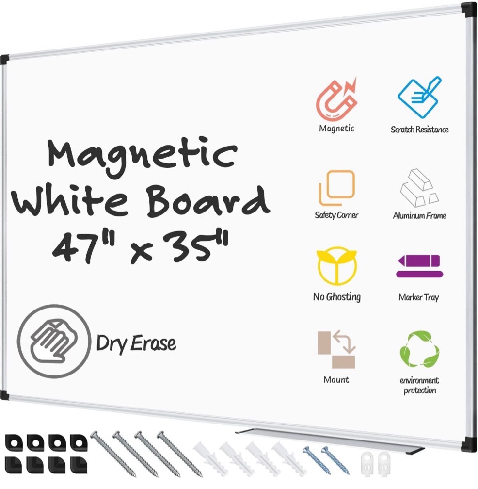 agcan dry erase board 47" x 35" magnetic whiteboard large marker board 4'x3' white board wall mount