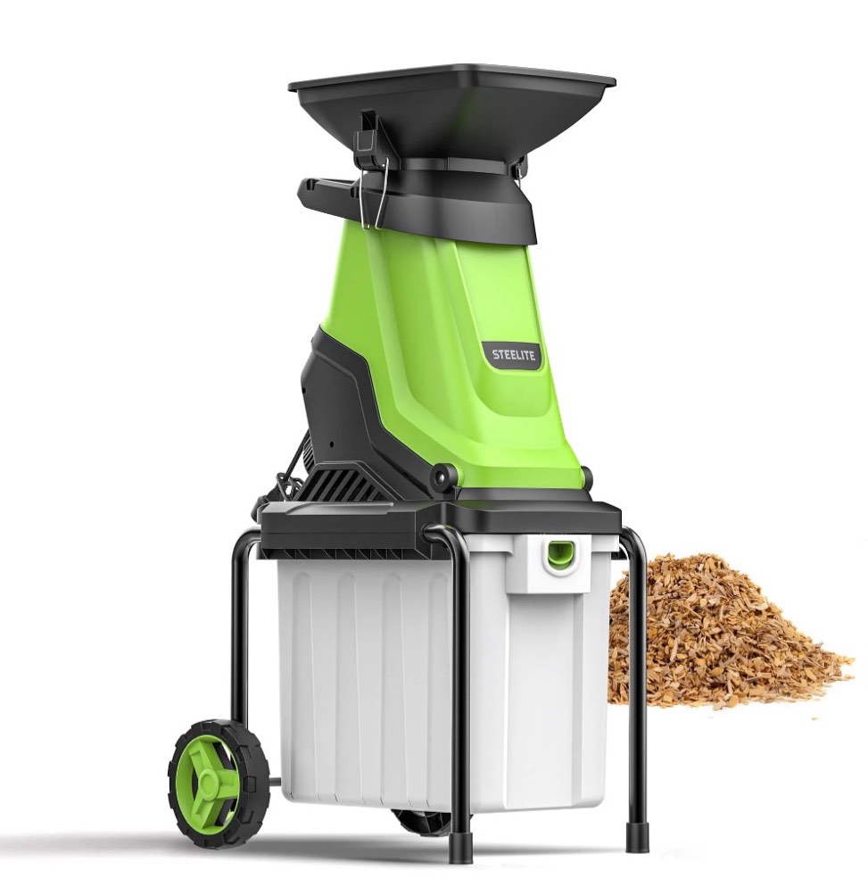 steelite heavy-duty electric wood chipper shredder,120v 15-amp corded leaf mulcher with 50l collection bin, 1.75 inch cutting diameter,wood chippers, shredders, & mulchers