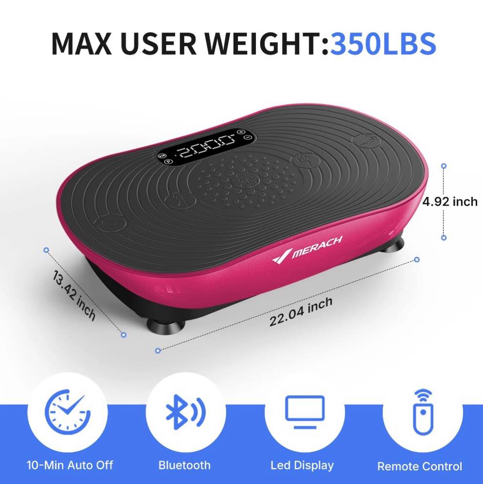 Condition photo showing Good Condition for merach vibration plate exercise machine with led touch screen, 99 speed levels, bluetooth & resistance bands, full body workout platform for home fitness training