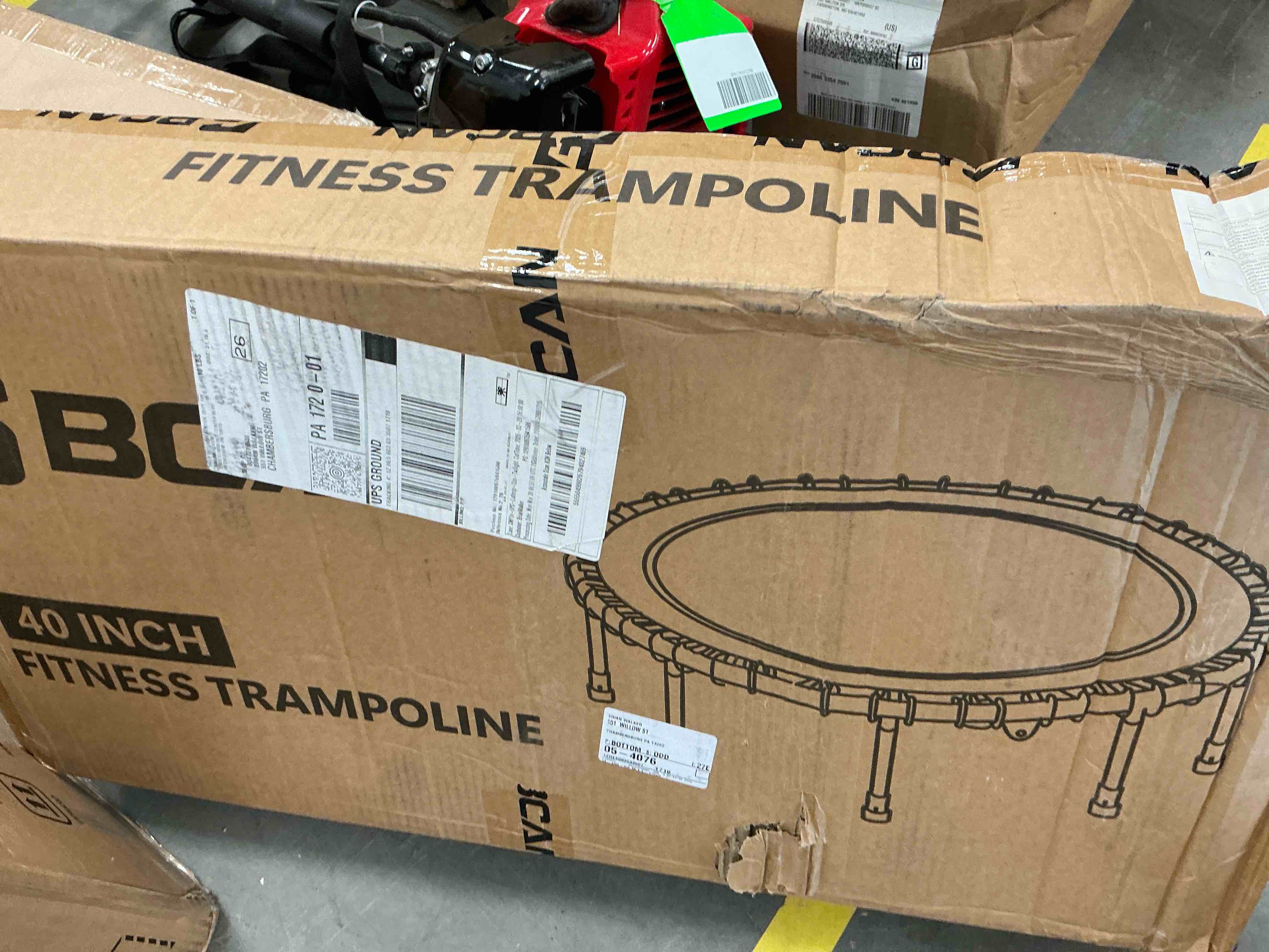 Condition photo showing New/Like New for bcan 40" fitness trampoline with bungees, 450lbs foldable mini trampoline