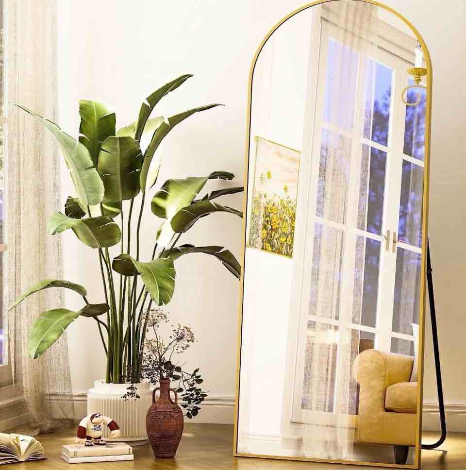 beautypeak arched full length floor mirror 64 x21.1  full body standing mirror gold