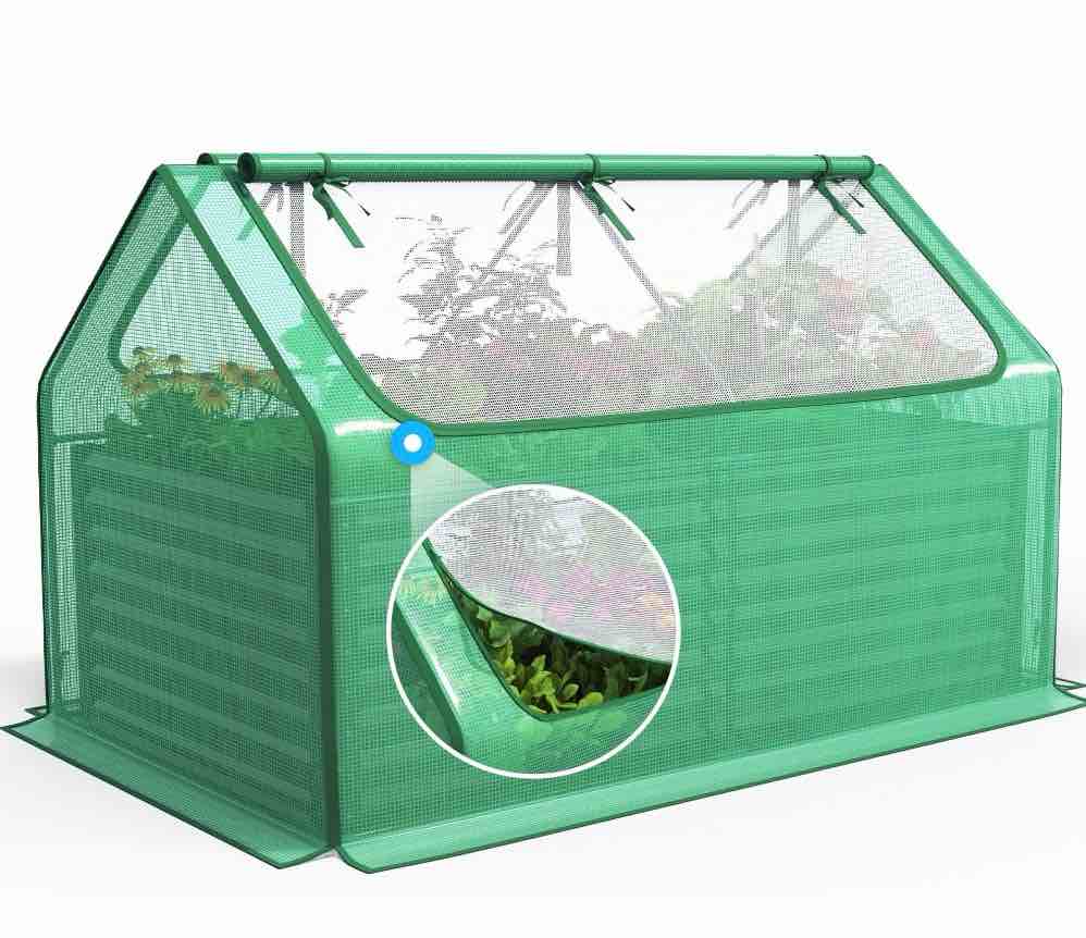 quictent 8x4x2ft galvanized raised garden bed with cover metal planter box kit, mini greenhouse for outdoor growing vegetables, green