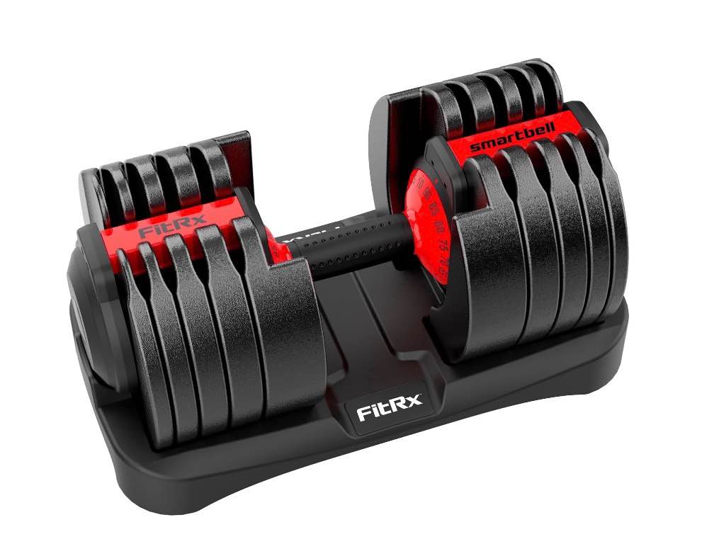 fitrx smartbell xl, 90lb adjustable dumbbell set with quick-select weights for home gym