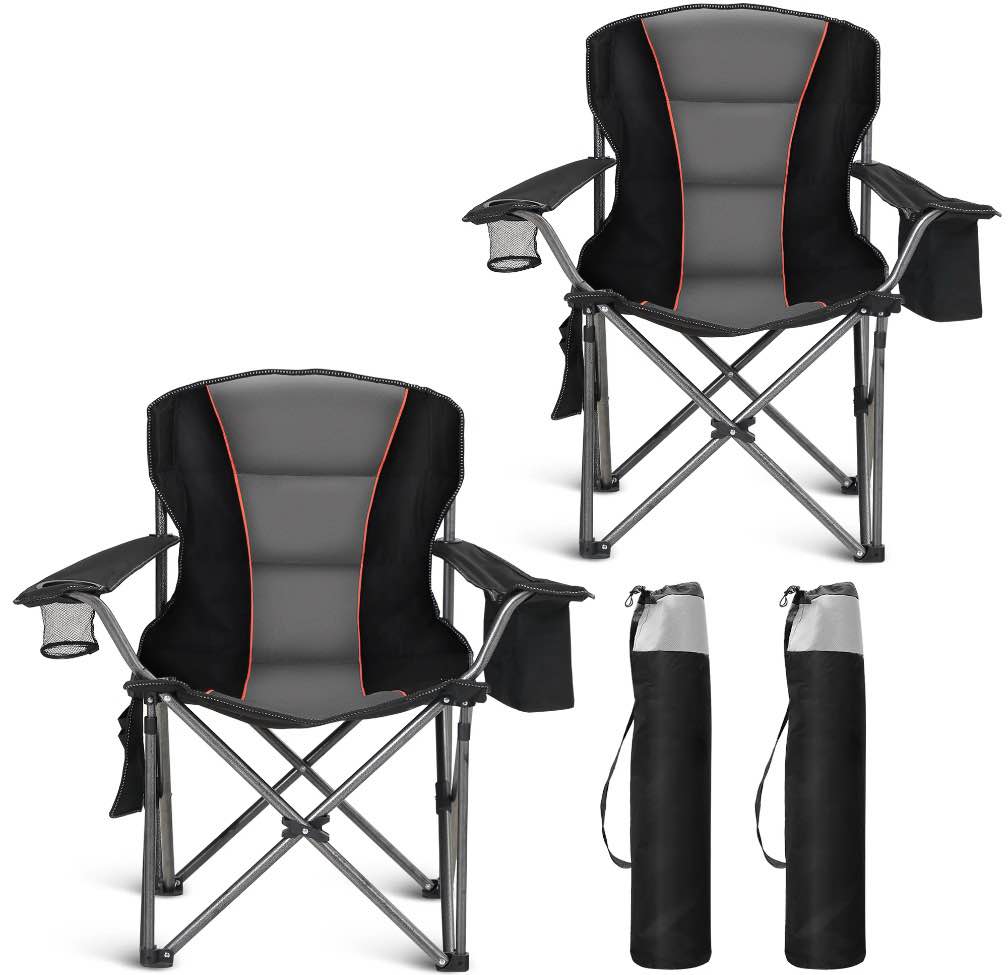 sophia & william 2 pack oversized camping chair heavy-duty steel frame supports 450lbs, foldable outdoor lawn chair with cup holder for backyard & camping, black