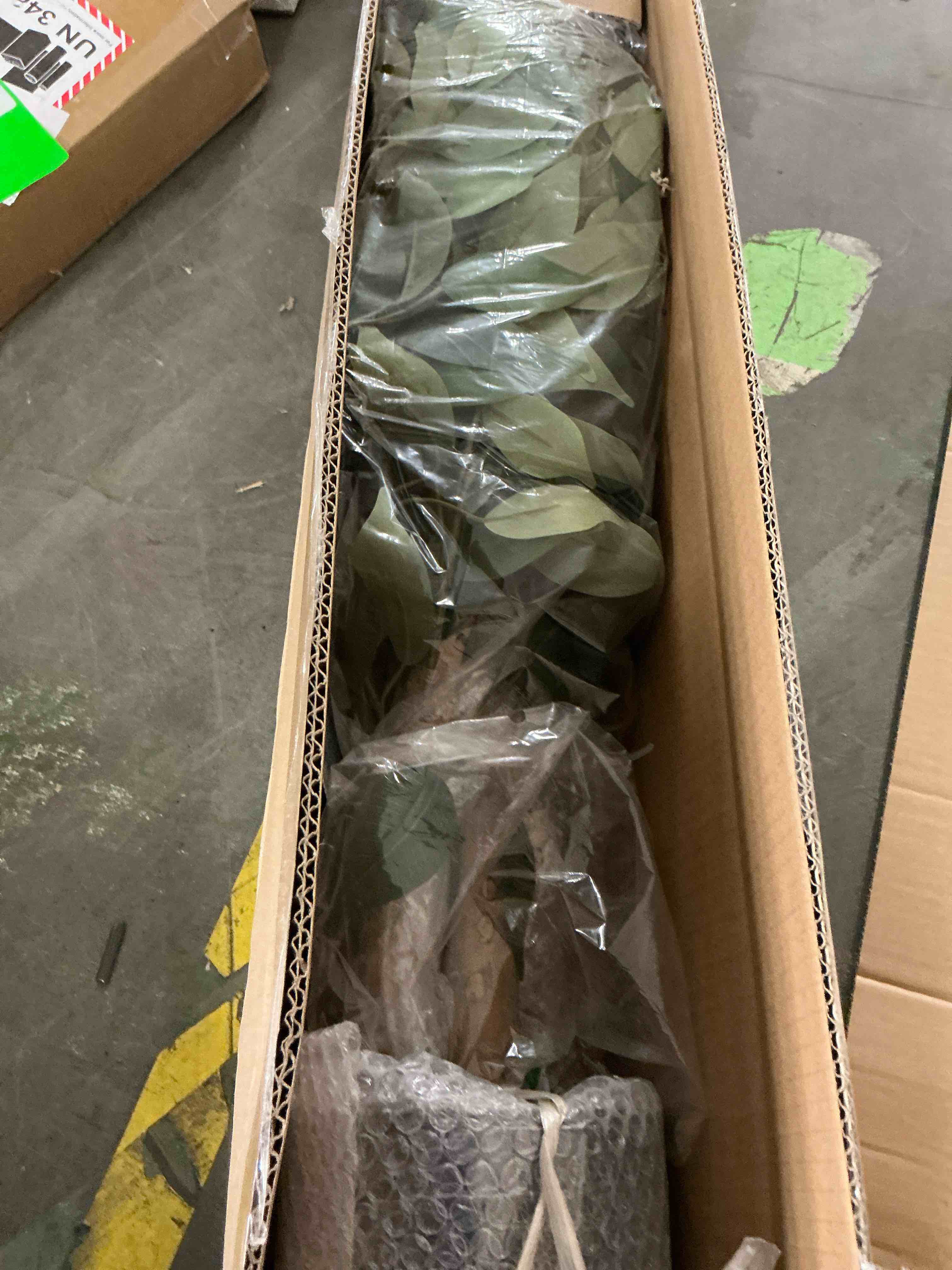 Condition photo showing New/Like New for 6ft artificial ficus tree with natural wood trunk and lifelike leaves, silk fake potted tree with wood branches, faux tree for office home decor