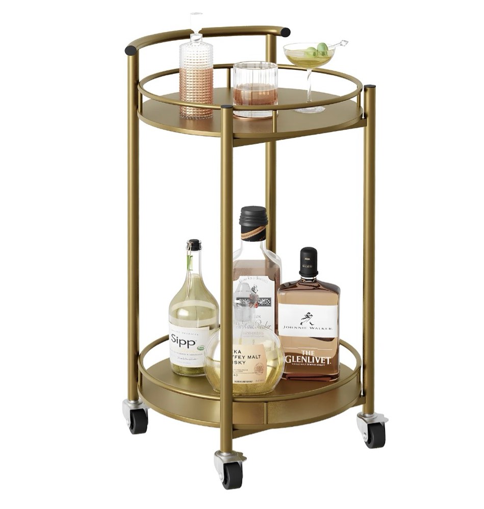 azheruol 2-tiers bar gold rolling cart for home for living room, 14.9"