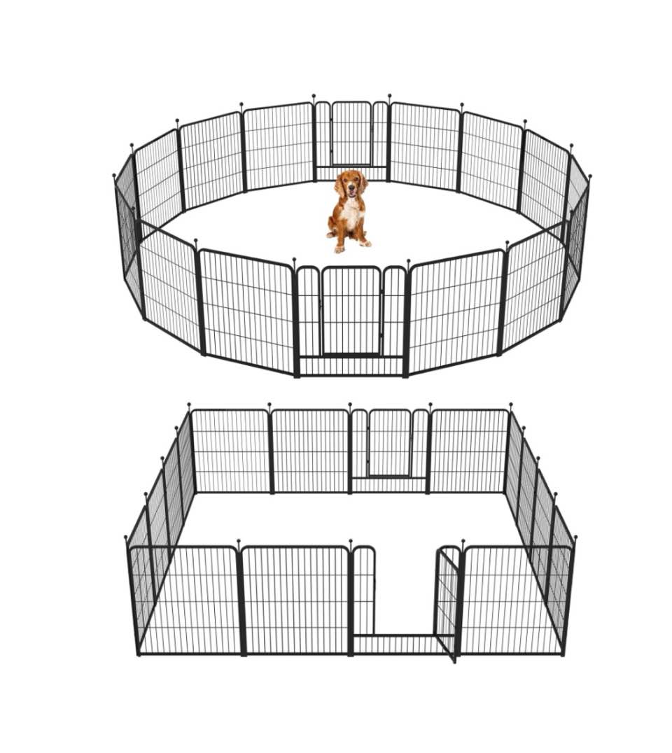barebones 16-panel dog playpen  heavy duty portable pet fence with easy access door panel  32  high
