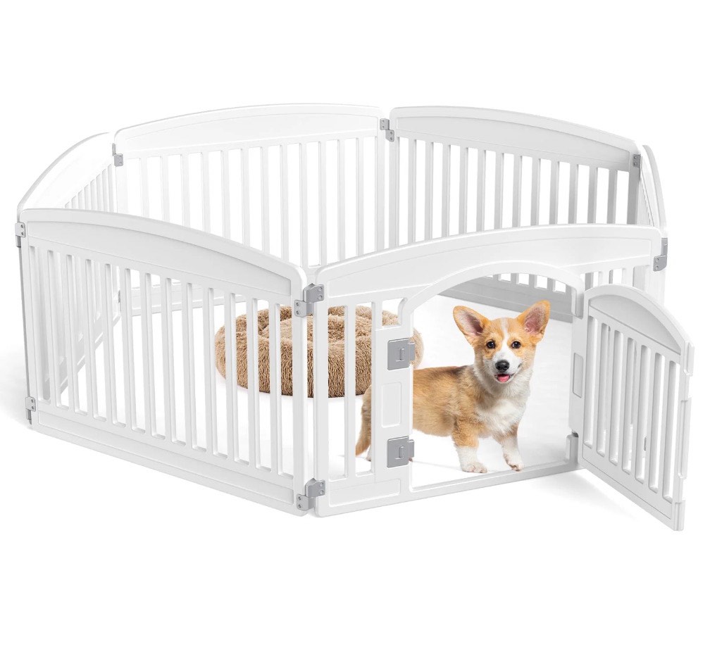 concetta plastic dog playpen 24 inch, 6-panel pet fence for small dog, white
