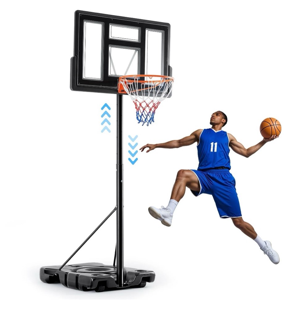 edx 6.1ft-10ft adjustable height 44  shatterproof outdoor portable basketball system (adult)