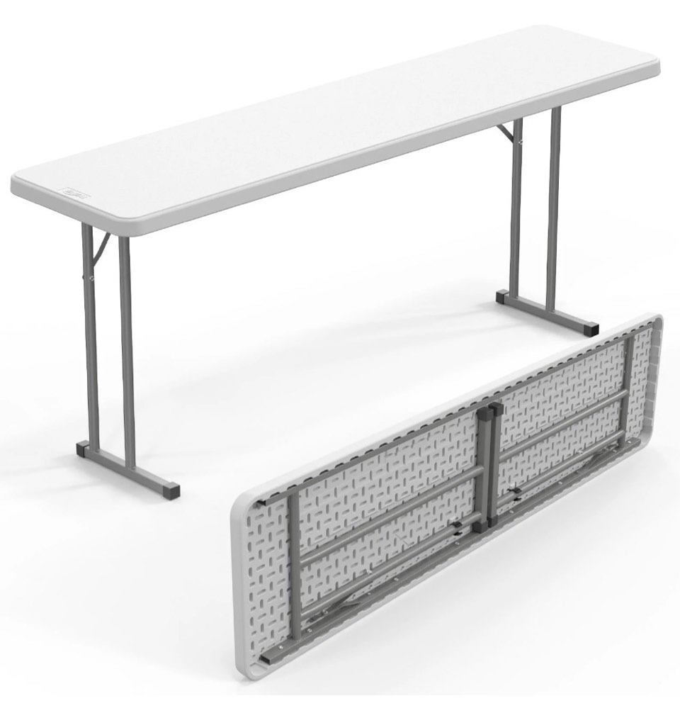 ktaxon 6ft folding narrow table, plastics portable long table with carrying handle for indoor outdoor patio porch garden, white