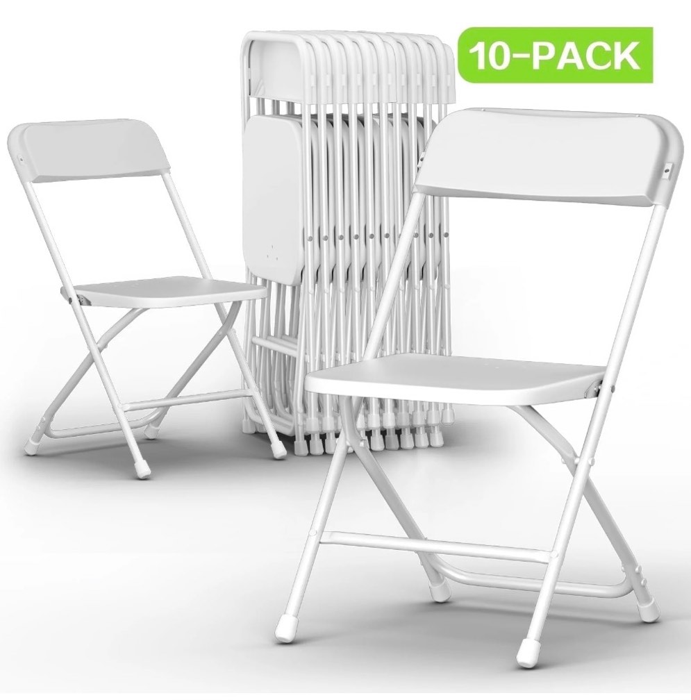capri white plastic folding chair 10 pack  350lb weight capacity portable stackable wedding party chair for indoor and outdoor  restaurant  meeting room  patio and garden