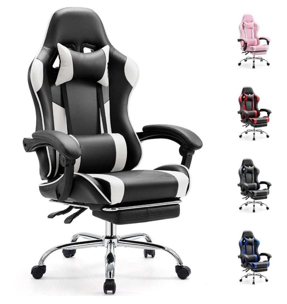 EDX Ergonomic Gaming Chair High Back Office Chair with Lumbar Support and Adjustable Armrests Swivel Racing Chair, Black and White