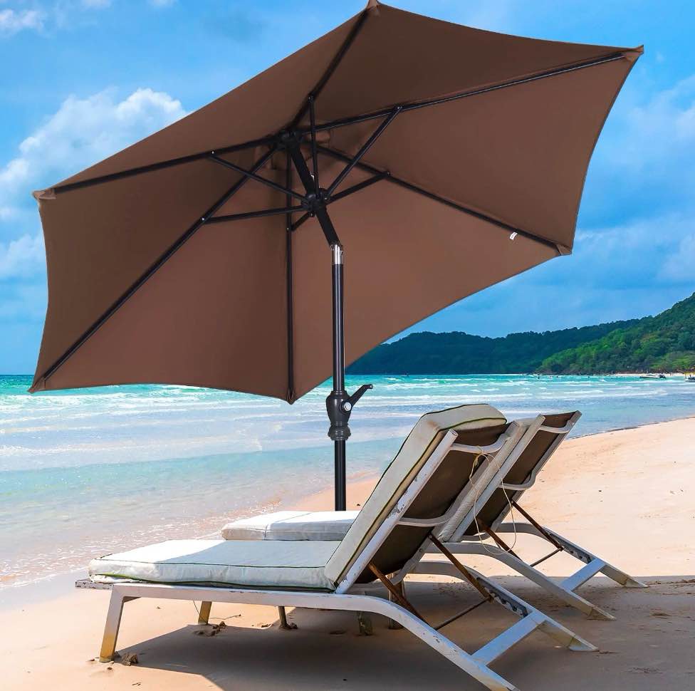 Autlaycil 7.5ft Outdoor Patio Umbrella with Tilt  Crank and Sturdy Ribs for Lawn  Garden  Backyard and Pool  Coffee