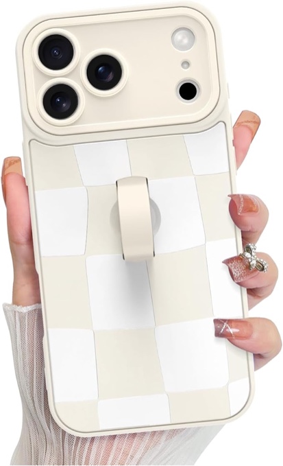 KANGHAR Compatible with iPhone 17 Pro Max Case 2025, Silicone Checkered Cute Pattern, Wristband Kick