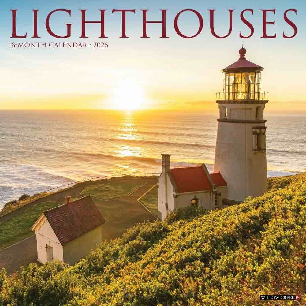 Willow Creek Press, Lighthouses 2026 Wall Calendar, 12'' X 12'', 18-Month Calendar with Stapled Binding