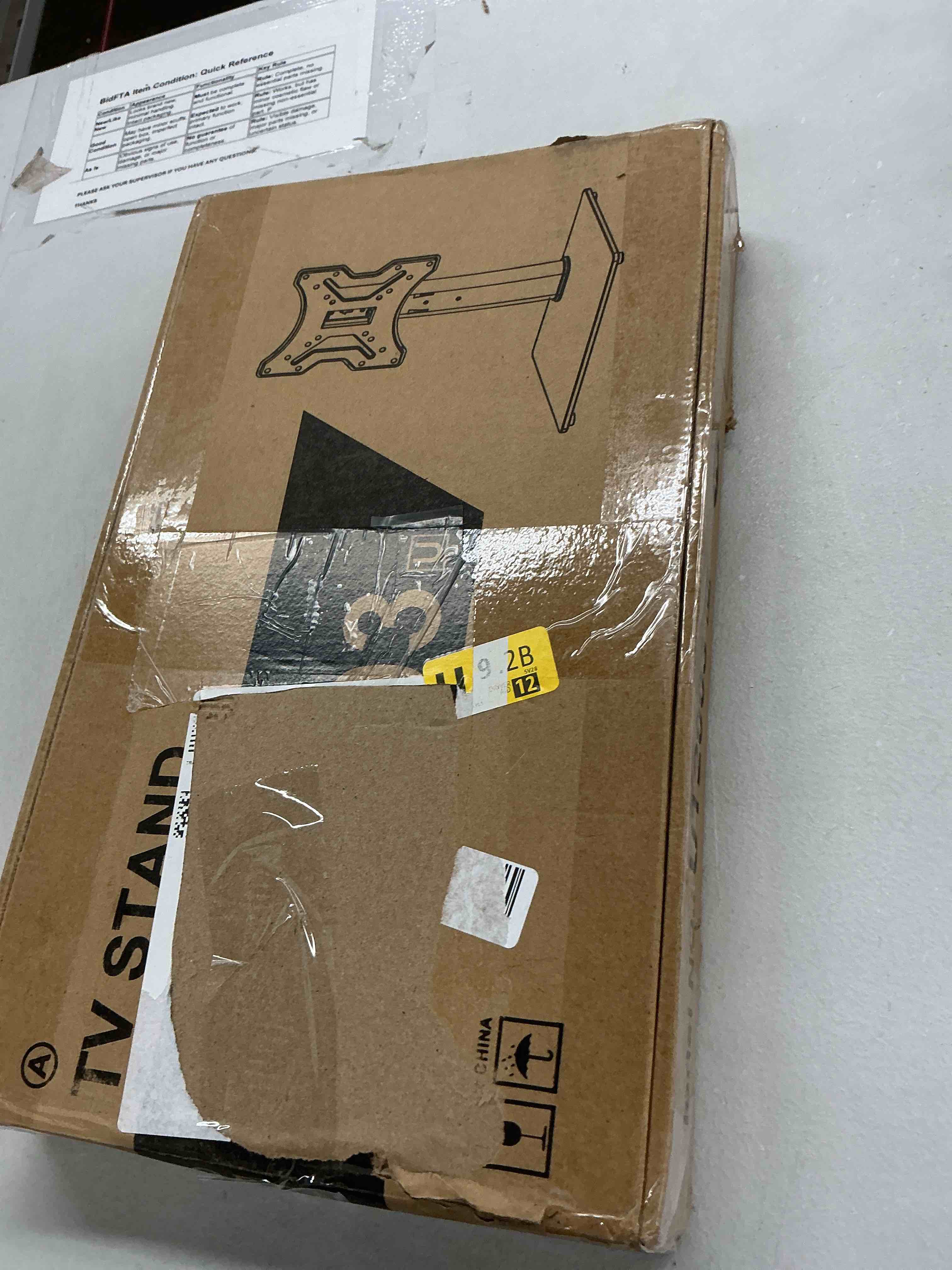 Condition photo showing Good Condition for tvon universal tv stand base, swivel table top tv stand for 20-43 inch tvs/monitors with 4 level height adjustment and tempered glass base, holds up to 88 lbs, vesa 200x200mm