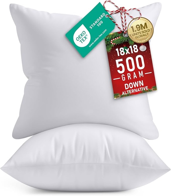 18x18 Pillow Inserts, Set of 1 White – Indoor Decorative Throw Pillows for Bed, Sofa & Couch – Soft, Supportive & Fluffy Cushion Inserts