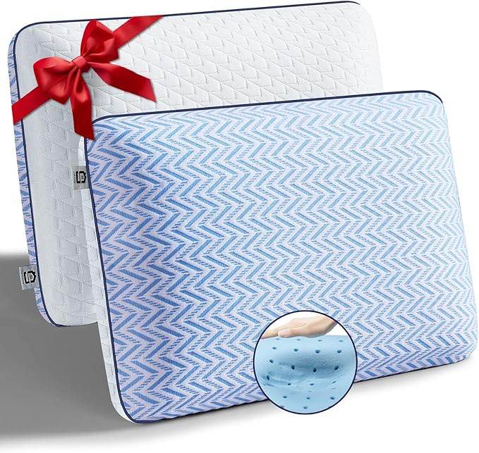 Gel Memory Foam Pillows Standard Size Set of 1 Medium Firm Orthopedic Pillow for Neck, Shoulder Pain Relief, Cooling