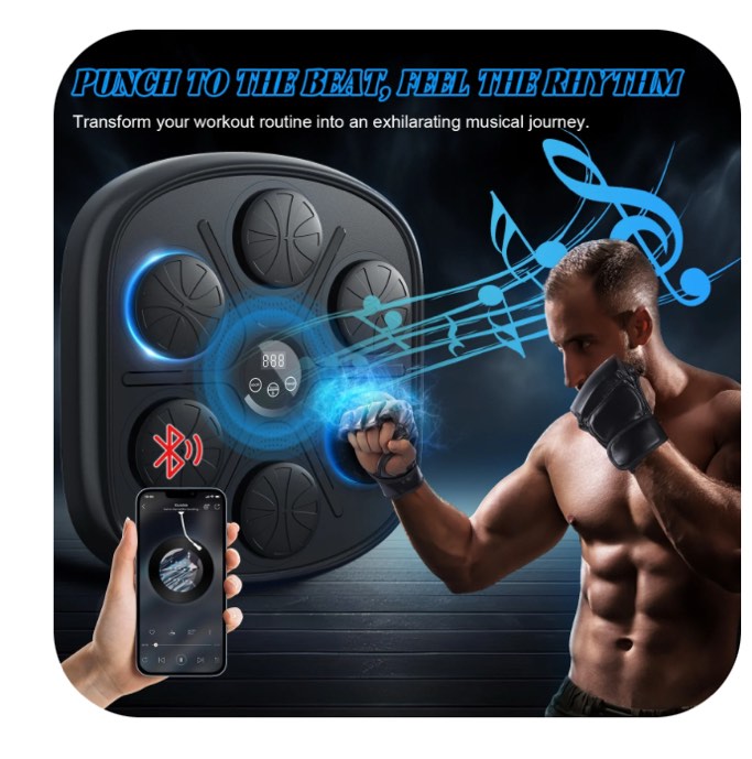 Upgraded Adult Smart Music Boxing Machine, Boxing Music Fitness Machine with Smart Display and Boxing Gloves, Smart Boxing Machine Wall-Mounted Music for Home and Gym (Black)