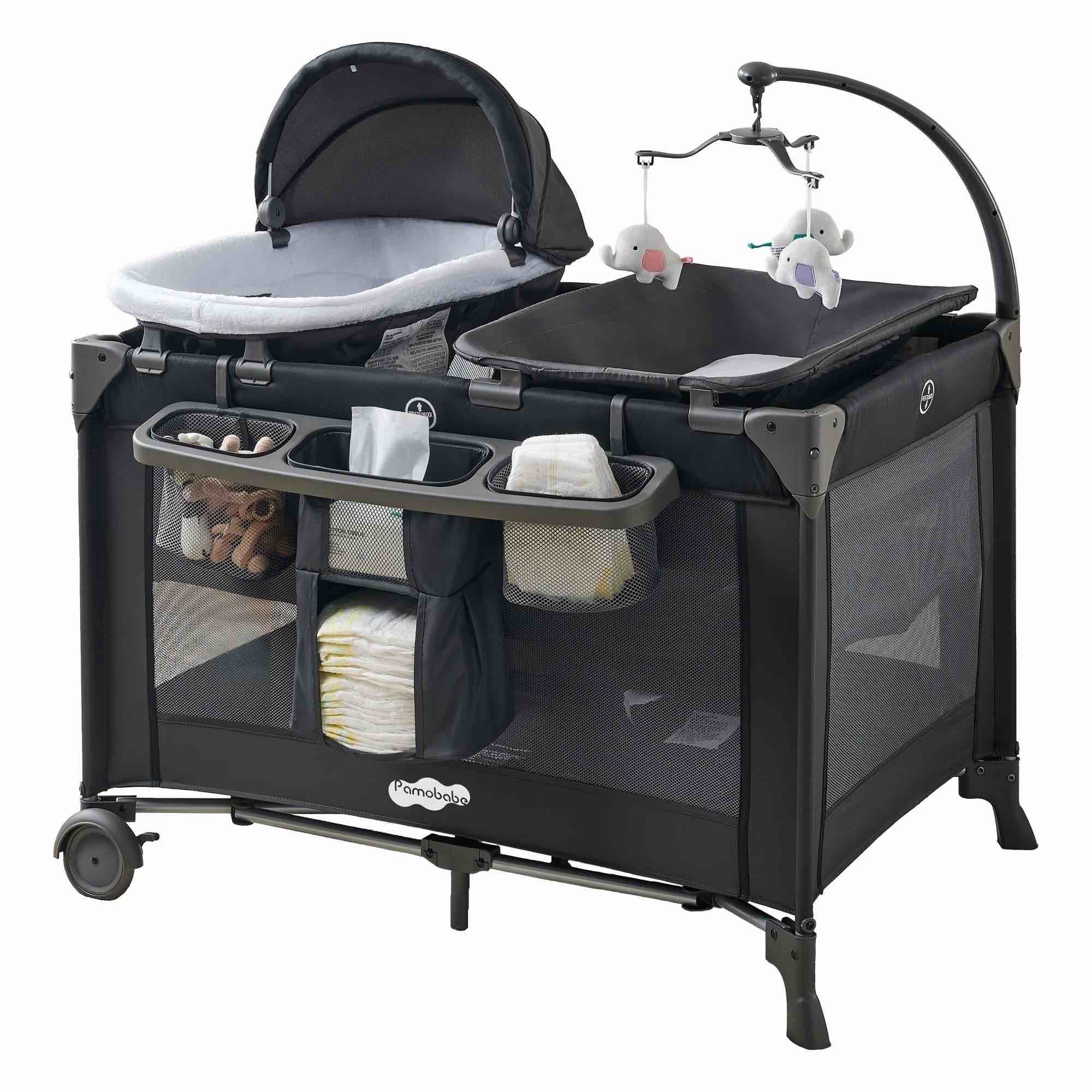 Pamo Babe 4-in-1 Baby Playard with Bassinet & Changing Table for Newborn