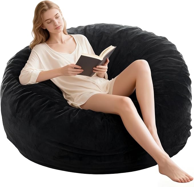 Pixafog 4ft Bean Bag Chair for Adults with Filler Included,Memory Foam Lazy Sofa with Removable Washable Flannel Cover