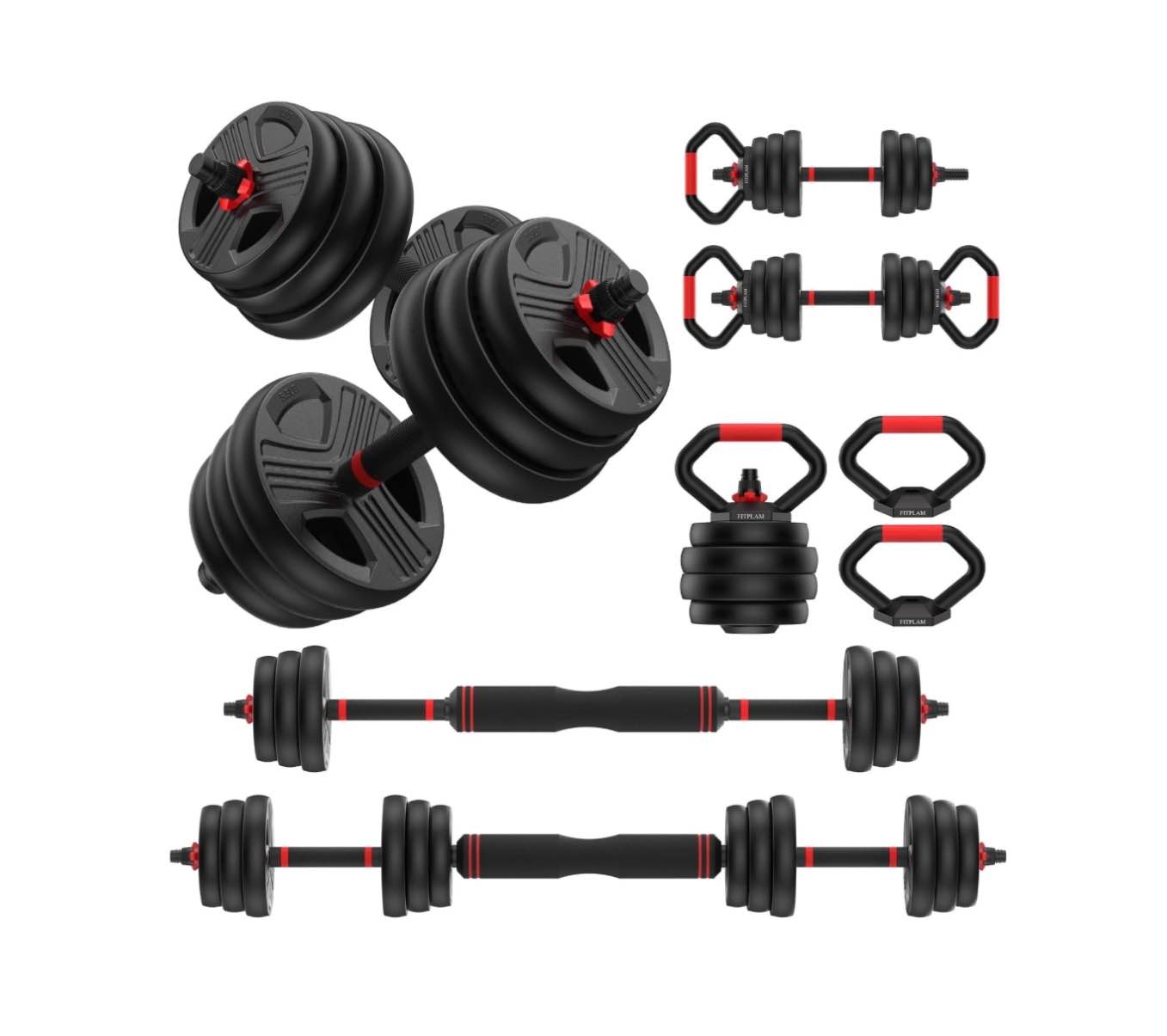 Adjustable Dumbbells, 55lbs Free Weight Set with Connector, 5 in1 Dumbbells Set as Barbell, Kettlebells, Push up Stand, Fitness Exercises for Home Gym Suitable Men/Women