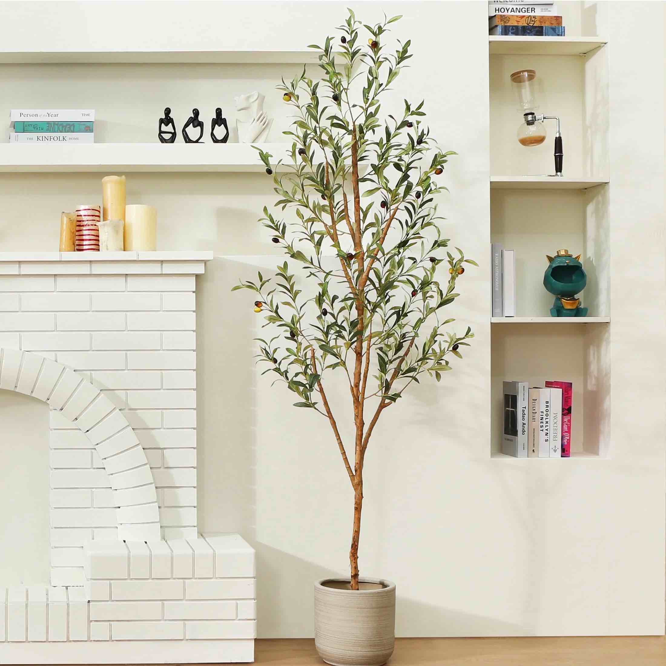 6 ft Artificial Olive Plants with Realistic Leaves and Natural Trunk, Silk Fake Olive Tree in Black Plastic Pot, Faux Olive Tree for Office Home