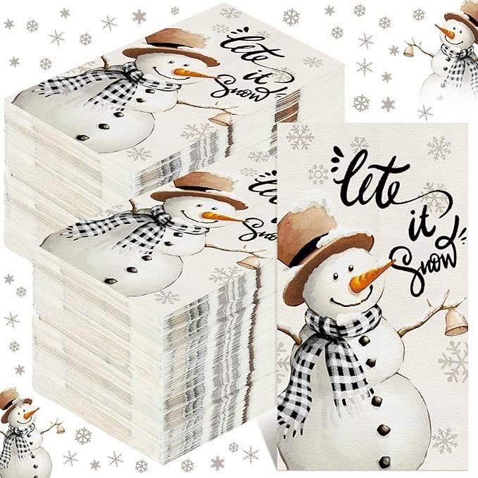 zhanmai 200 pcs christmas napkins paper guest napkins 2 ply disposable xmas decorative hand paper guest towels for powder room home bathroom winter kitchen dinner lunch holiday party(snowman)