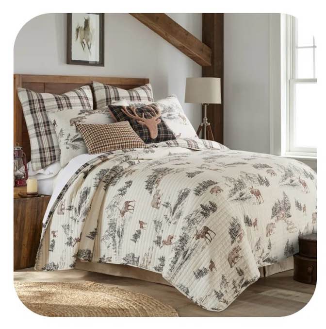 Levtex Home - Lodge Toile Quilt Set - Full/Queen Quilt and Two Standard Shams - Mountain Lodge - Brown Cream Charcoal - Quilt (88x92in.) and Shams (20x26in.) - Reversible - Cotton