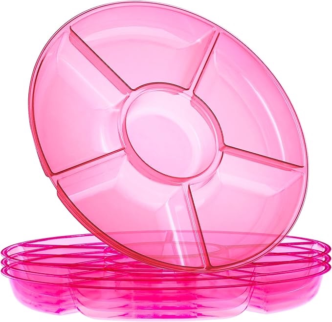 Plasticpro  Sectional Round Plastic Serving Tray/Platters Pink Pack of 2