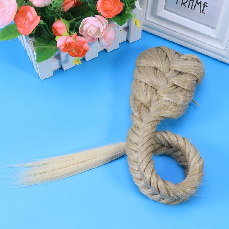 HASMI messy bun hair piece 20 Inch Fishbone Braid Ponytail Hair Bun Extensions Synthetic Drawstring Ponytail Clip In Hair Extension Ponytail Natural Black hair buns hair piece (Color : 18T613)
